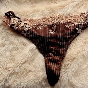 Acousma Vintage Nylon Embroidery Pin Stripe Cute Thong